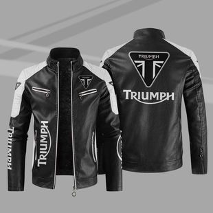 [European size fleece-lined] Kaixuan motorcycle logo leather coat plus size printed autumn and winter jacket pu jacket