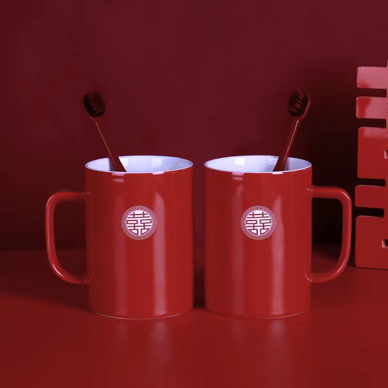 Taza de enjuague de boda, un par de tazas de cepillo de dientes de boda rojas, tazas de cepillo de dientes de boda, set de tazas de dientes de boda
