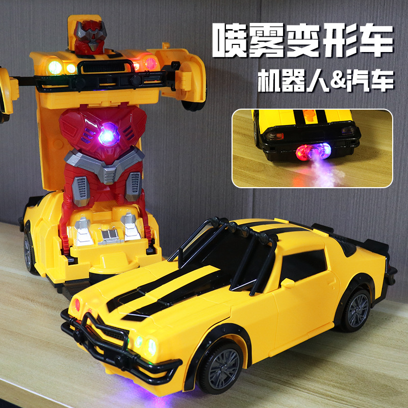 Nuevos productos de pulverización eléctrica de deformación coche de música iluminación universal hornet robot deformación coche de juguetes juguetes para niños