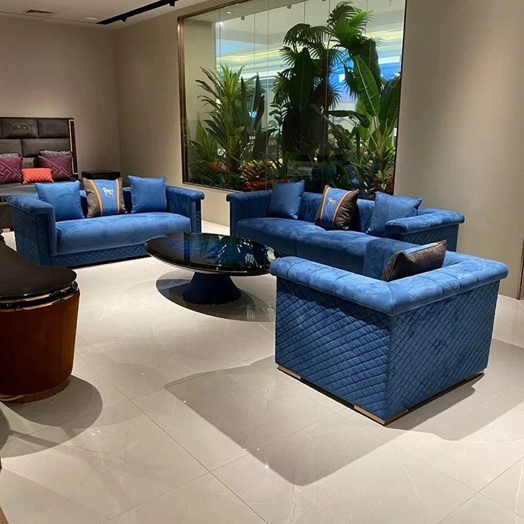 Italian New Blue Sofa Villa Living Room Italian Light Luxury Large Apartment Modern Luxury High-End Furniture