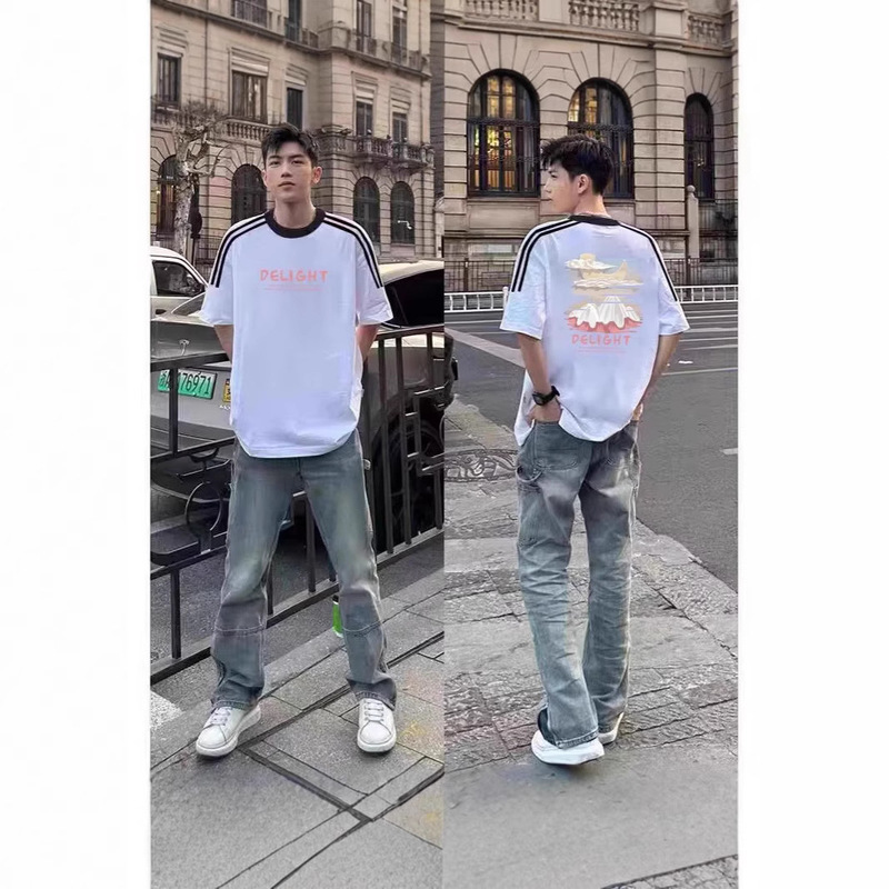 Chinese Trendy Brand Hiphop Creative Three-Stripe Short-Sleeved T-Shirt Women's Summer Bf Boyfriend Style Shield Letter Pure Cotton Top Chinese Trendy Brand Hiphop Creative Three-Stripe Short-Sleeved T-Shirt Women's Summer Bf Boyfriend Style Shield Letter Pure Cotton Top