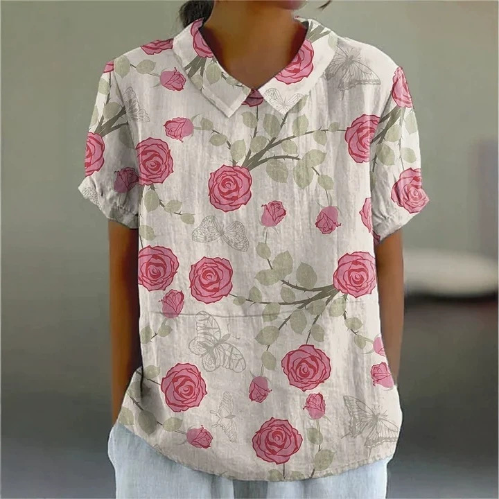 2026 Summer New Women's Short Sleeve Shirt Creative Retro Floral Cute Style Short Sleeve T-Shirt Factory