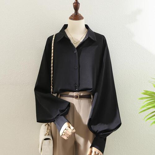 Temperament professional white lapel shirt for women 2025 spring lantern sleeves all-match commuting design Western-style shirt