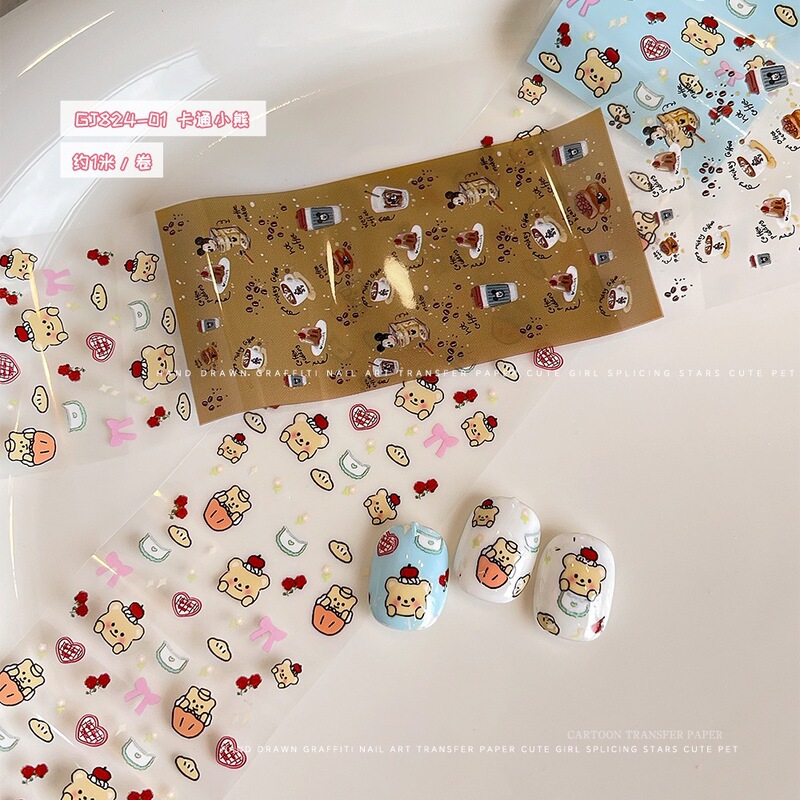 Cute Cartoon Kitty Illustration Starry Sky Transfer Paper Ins Hand-Painted Graffiti Style Nail Art Sticker Transfer Paper Art Elements