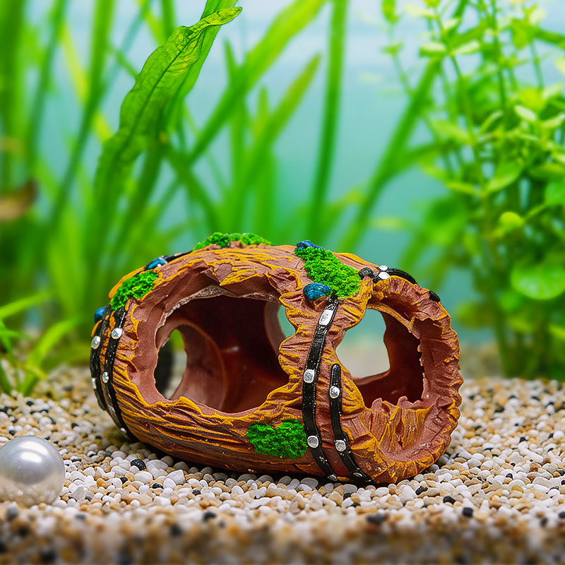 Cueva de Ocultación de Barril para Acuarios de Resina Decorativo para Acuario y Reptiles