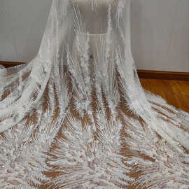 经典款白色钉珠亮片贴花蕾丝网纱布料婚纱女礼服DIY花边服装辅料