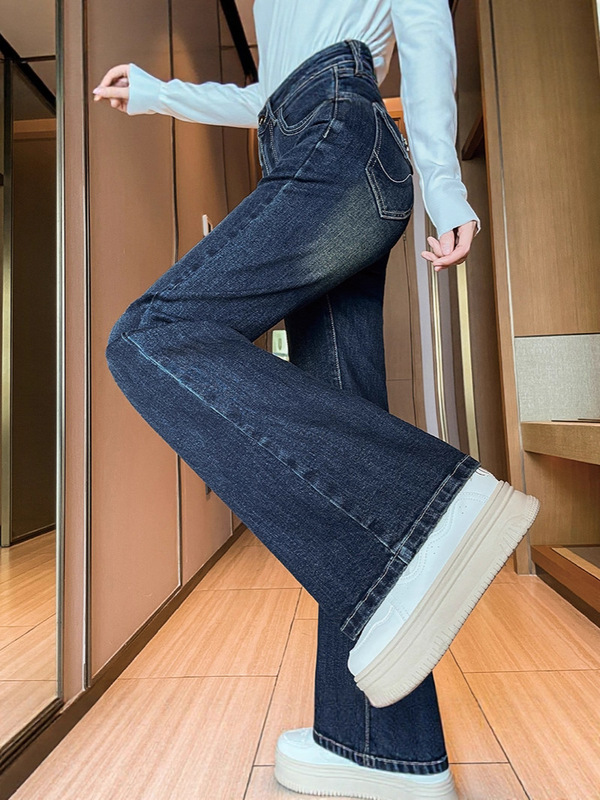 美式复古微喇牛仔裤女秋季2025新款高腰遮肉弹力显瘦马蹄喇叭裤子|undefined
