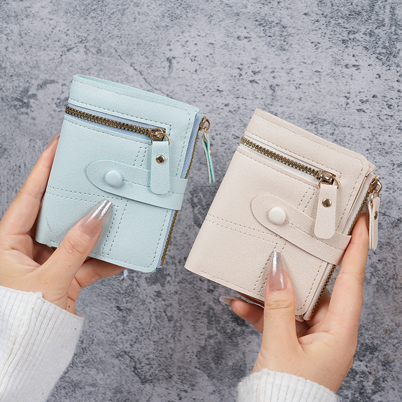 Cross-Border Hot Selling Solid Color Women's Wallet Buckle Stitching with Zipper Coin Purse Short Card Holder Wallet Women Wholesale Cross-Border Hot Selling Solid Color Women's Wallet Buckle Stitching with Zipper Coin Purse Short Card Holder Wallet Women Wholesale