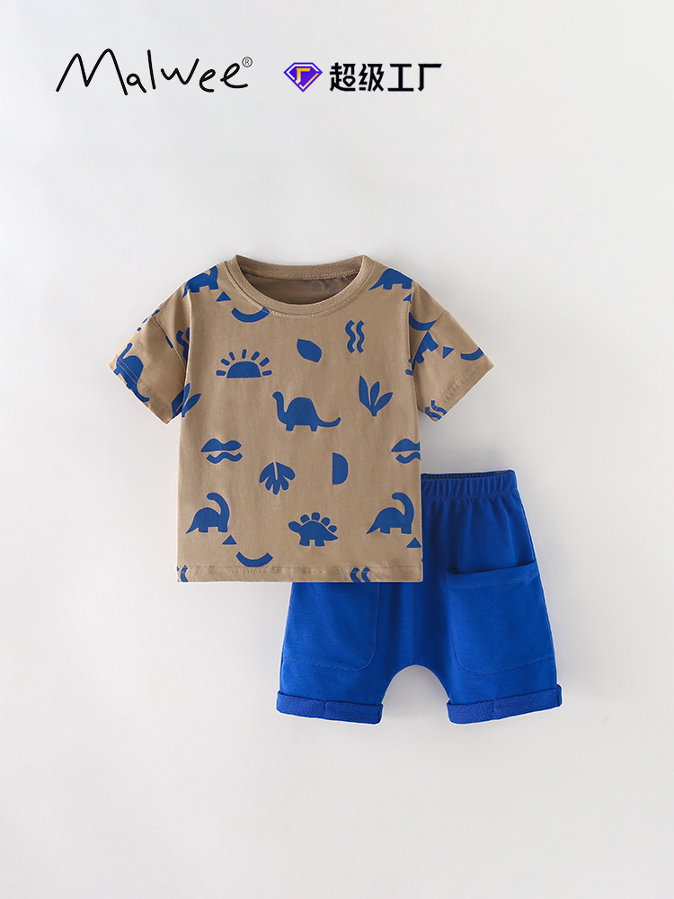 Trajes infantiles malwee transfronterizos de verano nuevos trajes infantiles europeos y estadounidenses guapo ropa de niños camisetas casuales de dos piezas