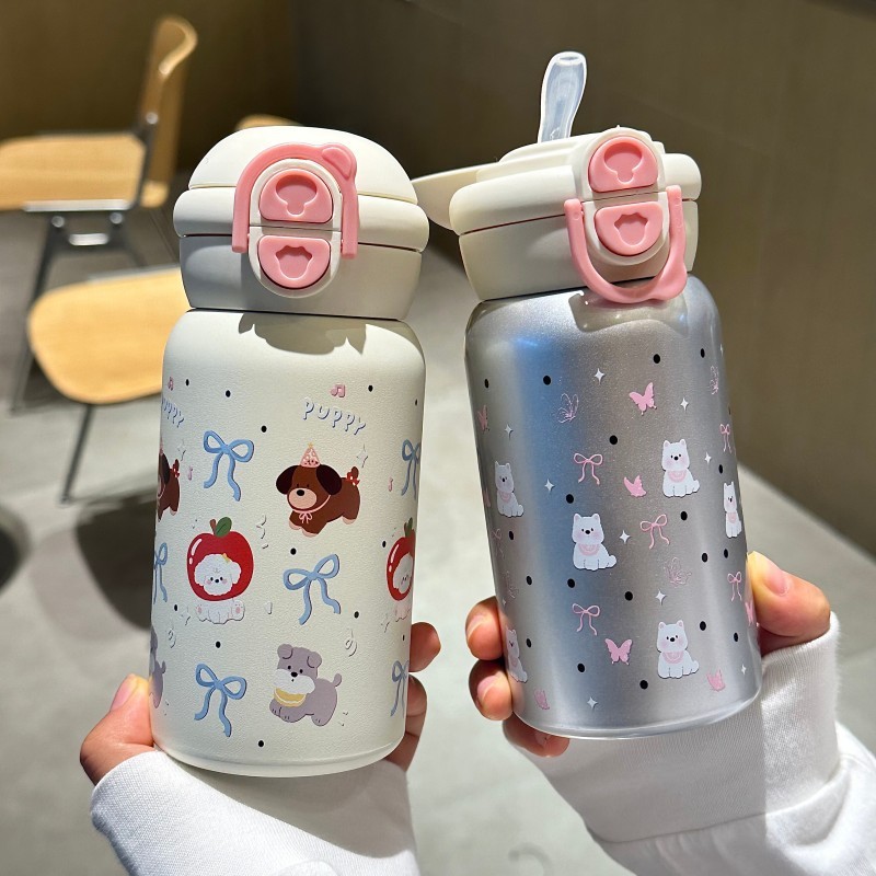 新款可爱高颜值保温杯女生学生上学吸管水杯小众便携儿童双饮杯子|undefined