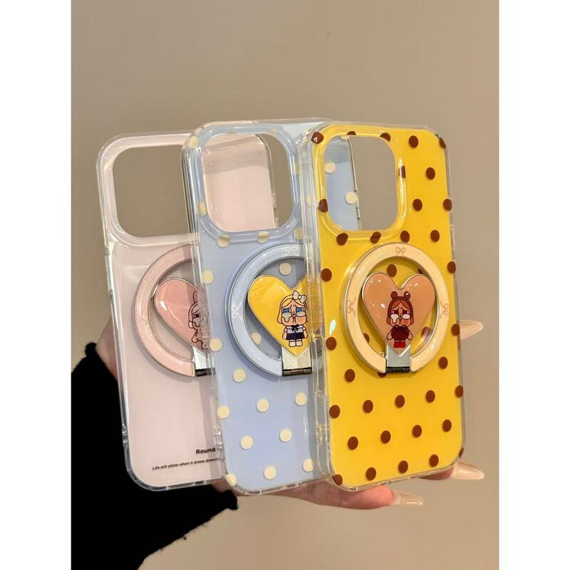 Korean Ins Polka Dot Heart Crying Baby 360 Magnetic Holder Suitable for Iphone16Promax Apple 15 Mobile Phone Case