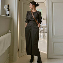 女装春秋新款收腰气质不规则连衣裙女中长款韩版长袖套头包臀裙