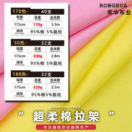 170/200/220克棉全棉澳代尔95棉棉氨拉架童装T恤短袖长袖针织面料