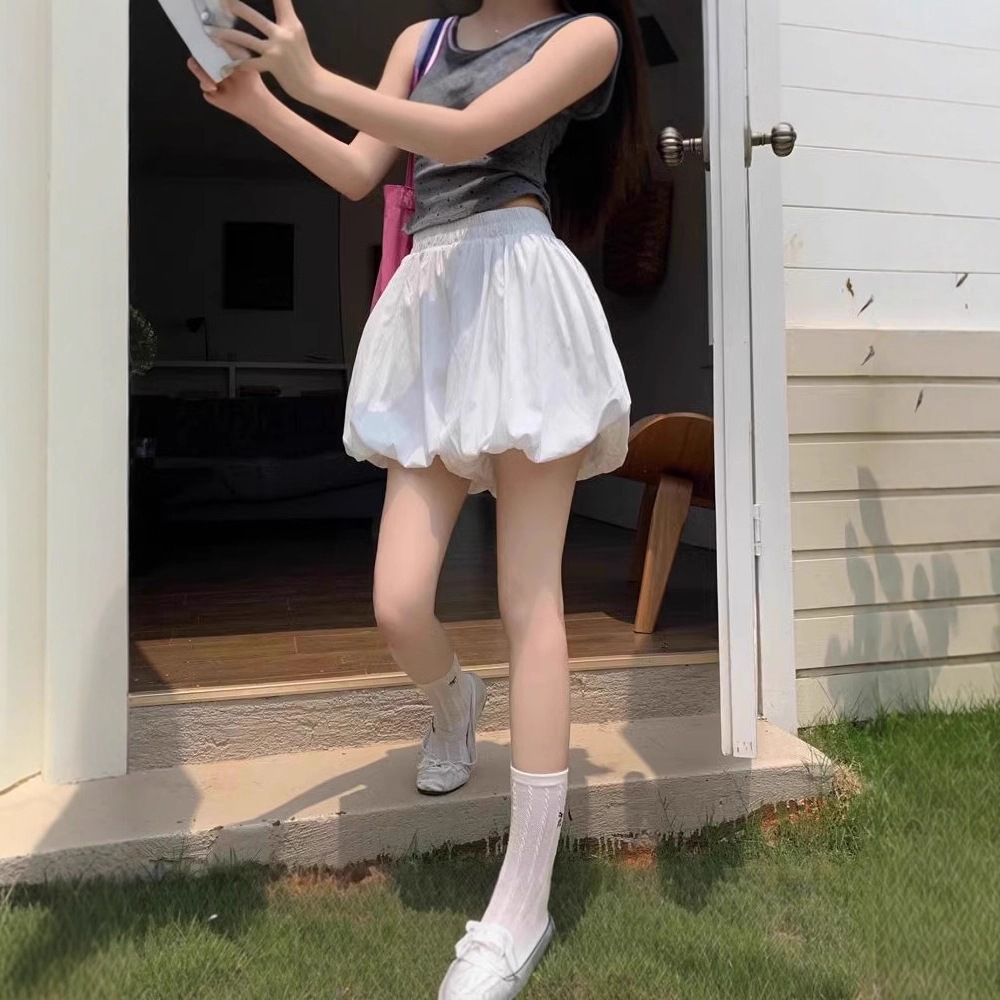 2026夏季小个子高腰显瘦休闲裤设计感蓬蓬花苞裙裤女阔腿裤a字短