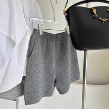 秋冬简约慵懒感 宽松阔腿含毛针织短裤女高腰A字抽绳毛织休闲裤子