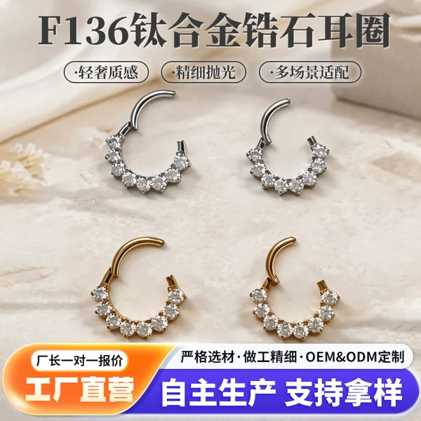 G23 titanium alloy zircon earrings, body piercing jewelry, European and American style diamond-studded earrings, factory wholesale, in stock