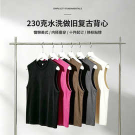 230g洗水做旧无袖健身运动背心定制t恤美式工作服diy印字logo刺绣