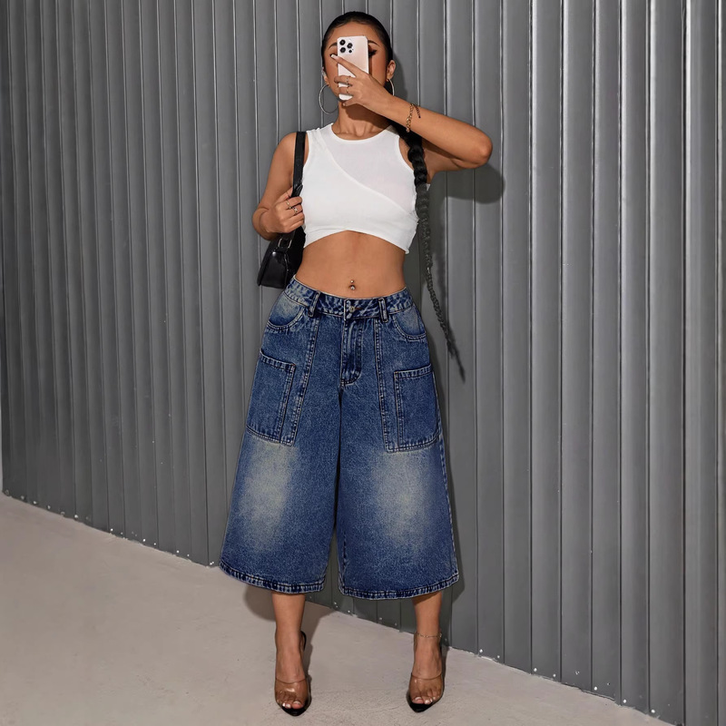 Yuyuan European and American Versatile New Style High-Quality Women's Clothing Available for Cross-Border Sales, Amazon Loose Wide-Leg Jeans Yuyuan European and American Versatile New Style High-Quality Women's Clothing Available for Cross-Border Sales, Amazon Loose Wide-Leg Jeans