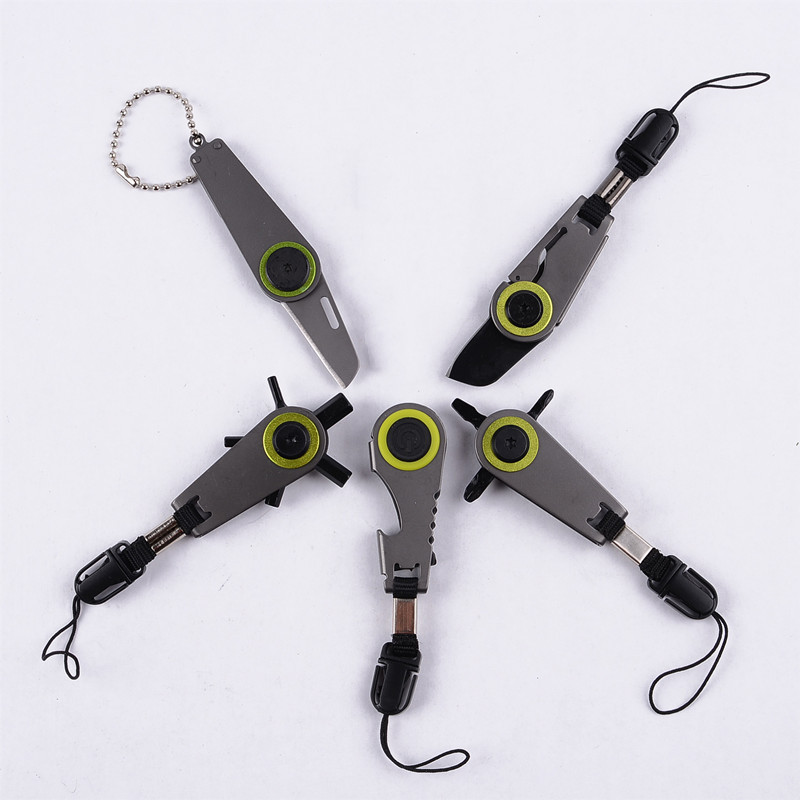 不锈钢钥匙扣小刀折叠口袋工具求生拉链刀EDC多功能一字六角起子