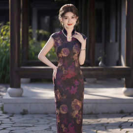 老上海古风改良旗袍2026新款女气质缎面长款显瘦新中式国风连衣裙