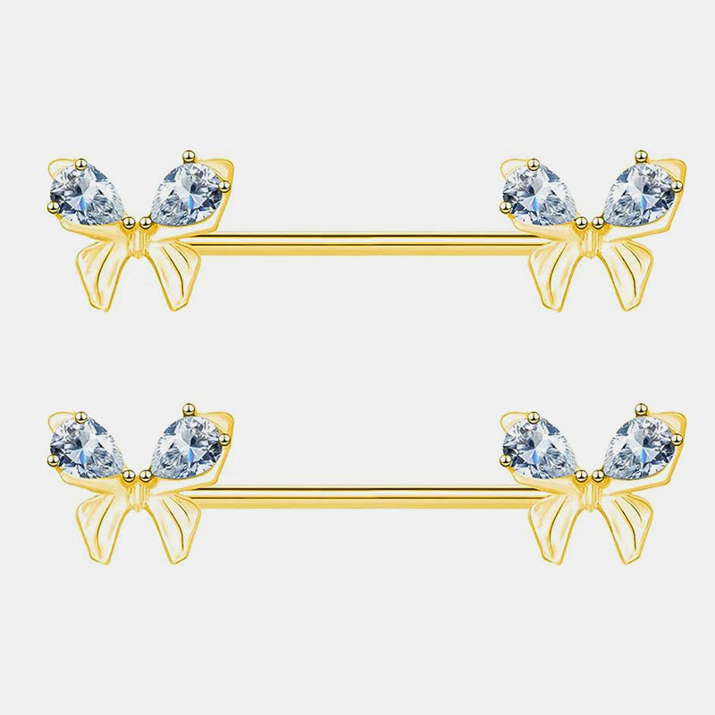Stainless Steel Nipple Ring with Bowknot, Heart Zircon & Devil Wings - Custom Design detail image 8