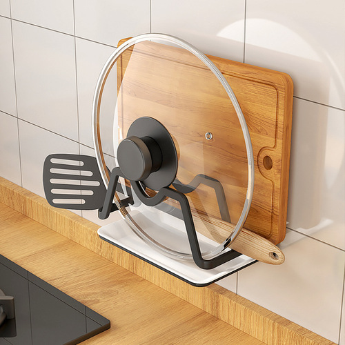 Pot Lid Rack without Drilling Wall-Hanging Kitchen Shelf Organizer Wall Mount Cutting Board Placement Stand