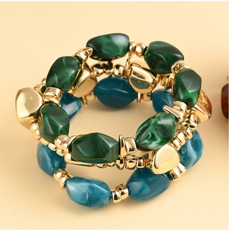 Nuevos productos transfronterizos retro europeos y estadounidenses de bambú tubo acrílico cuentas pulsera de cuerda elástica multicapa para mujeres 3 piezas de brazalete image 12