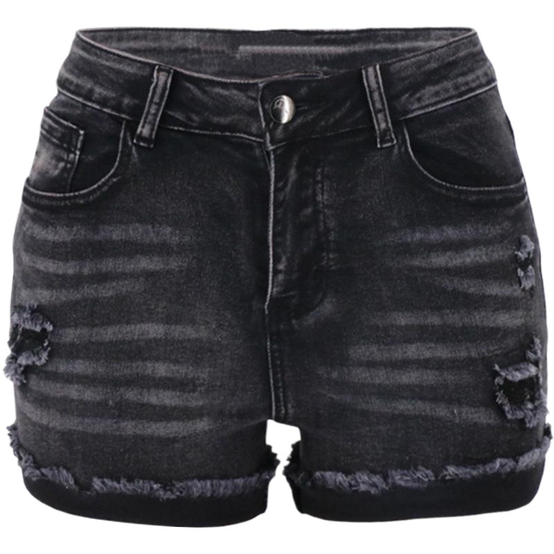 Shorts de mezclilla de cintura alta para mujer, estilo europeo y americano, transfronterizos, nuevos, de alta elasticidad, negros, de moda primavera/verano, en stock.