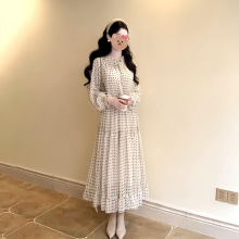 法式波点收腰长袖大衣连衣裙子女早秋季2025新款感巨好看气质