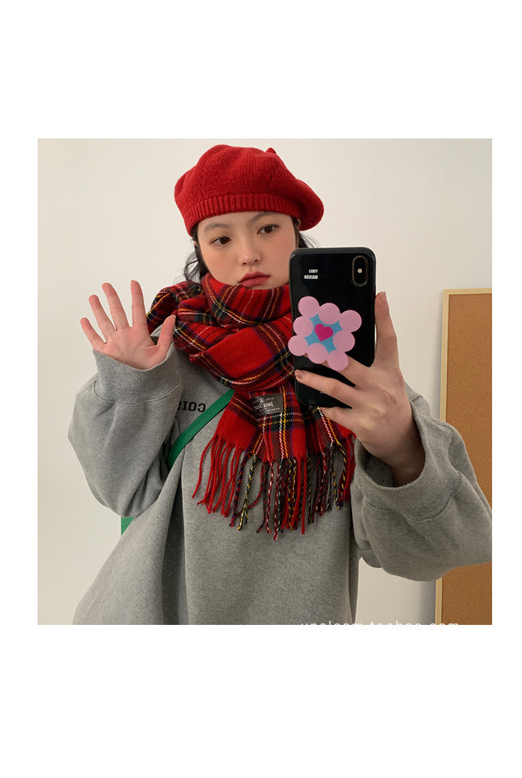 Imitation cashmere Material Plaid Pattern Women's Sweet Plaid Imitation Cashmere Scarf