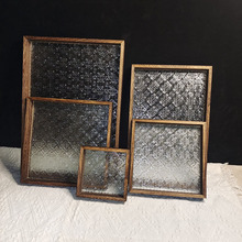 复古海棠花玻璃托盘茶盘家用木质茶杯收纳长方形实木轻奢复古