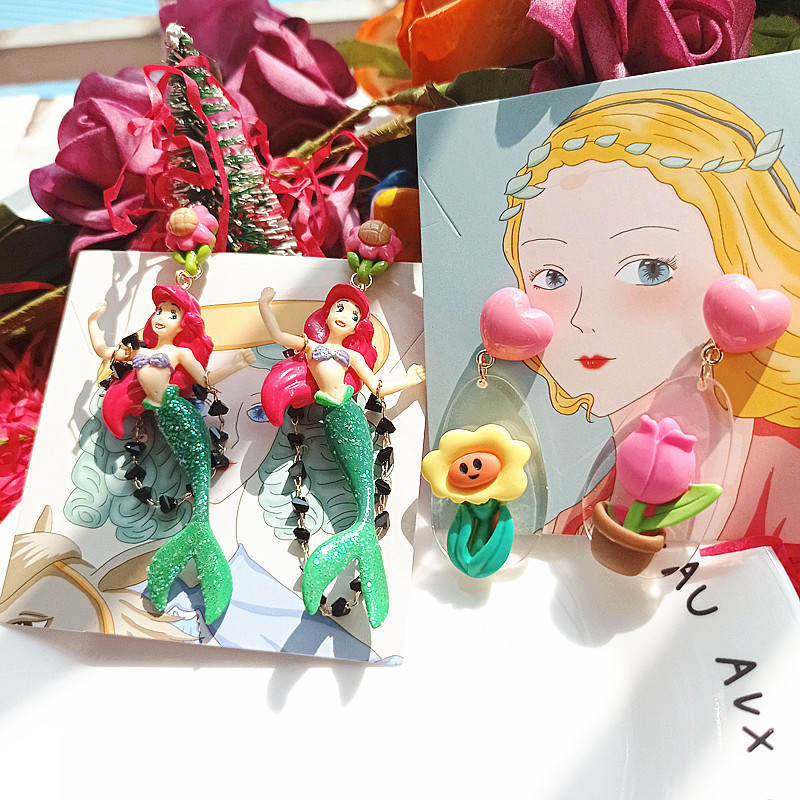 Brand cartoon fresh acrylic earrings flower-shaped