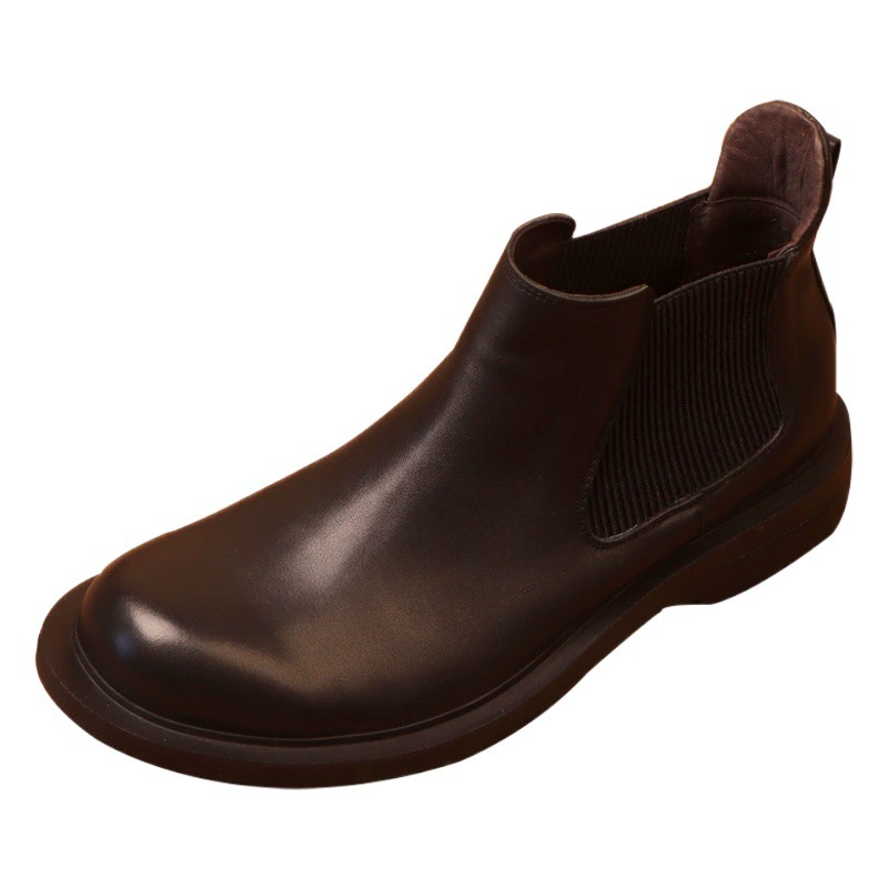 2022 осень-зима новые ботинки челси на флисовой подкладке из натуральной кожи с круглым носком и толстым верхним слоем из воловьей кожи ручной работы большие размеры Мужская обувь из мягкой кожи