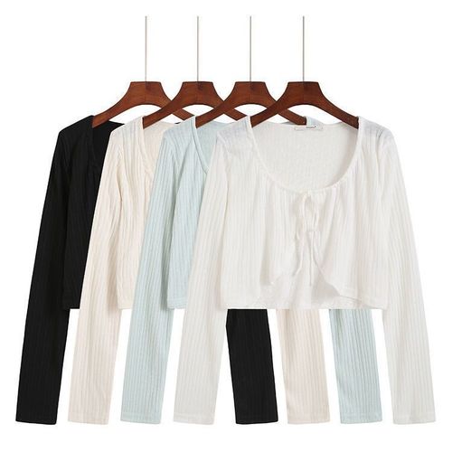 Summer and Autumn New Arrival BM Short-Sleeve Pure Desire Thin Long-Sleeve Bow Knit Cardigan Sun Protection Cover-up