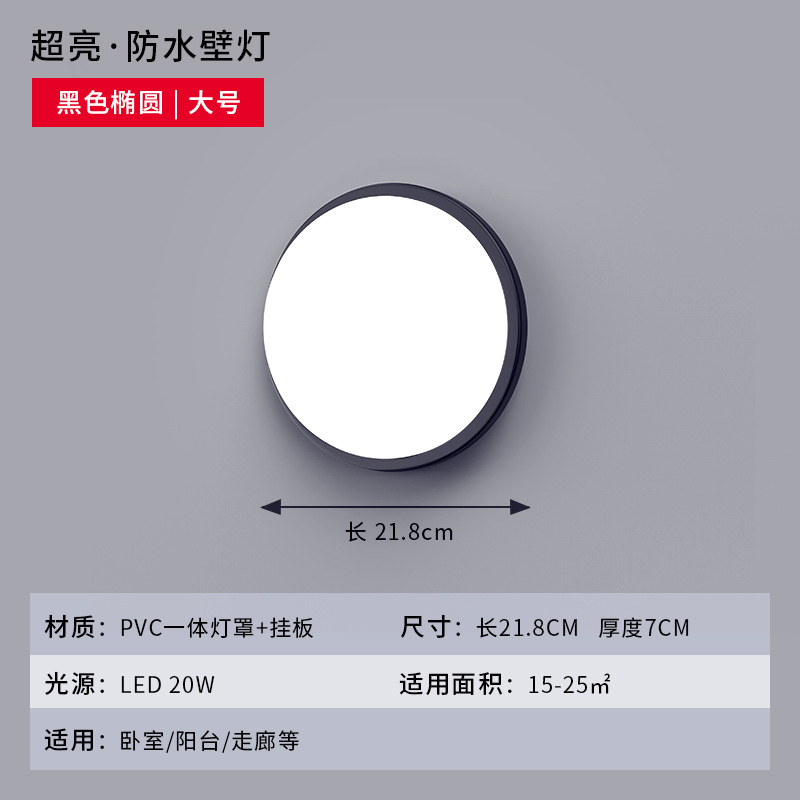 Black-round large (20W) white light suction Wall dual-use