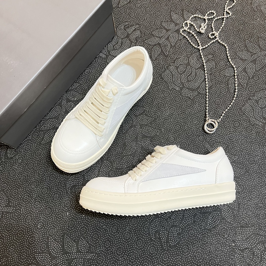 2024 Novo RO couro genuíno cano baixo com sola grossa, cadarço preto e branco, sapatos casuais escuros de rua para ambos_voghion.com