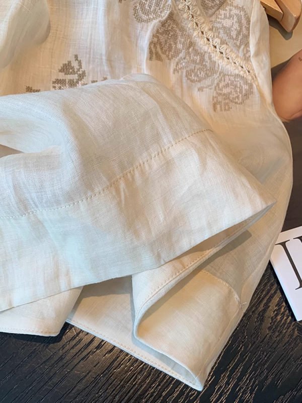花刺繍リネンノースリーブラウンドネックベスト女性の夏の新しいデザインニッチレトロ怠惰な気質薄いトップ|undefined