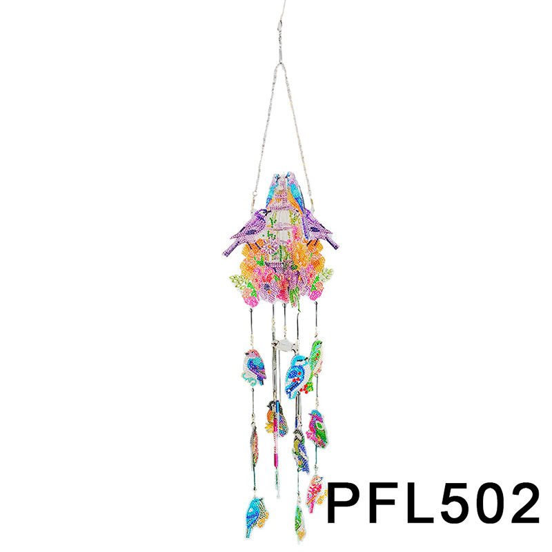 Fábrica directa pintura de diamantes alrededor de flores y pájaros dibujos animados colgando placa decorativa campana de viento transfronteriza atrapadora de sueños decoración interior de pintura de diamantes
