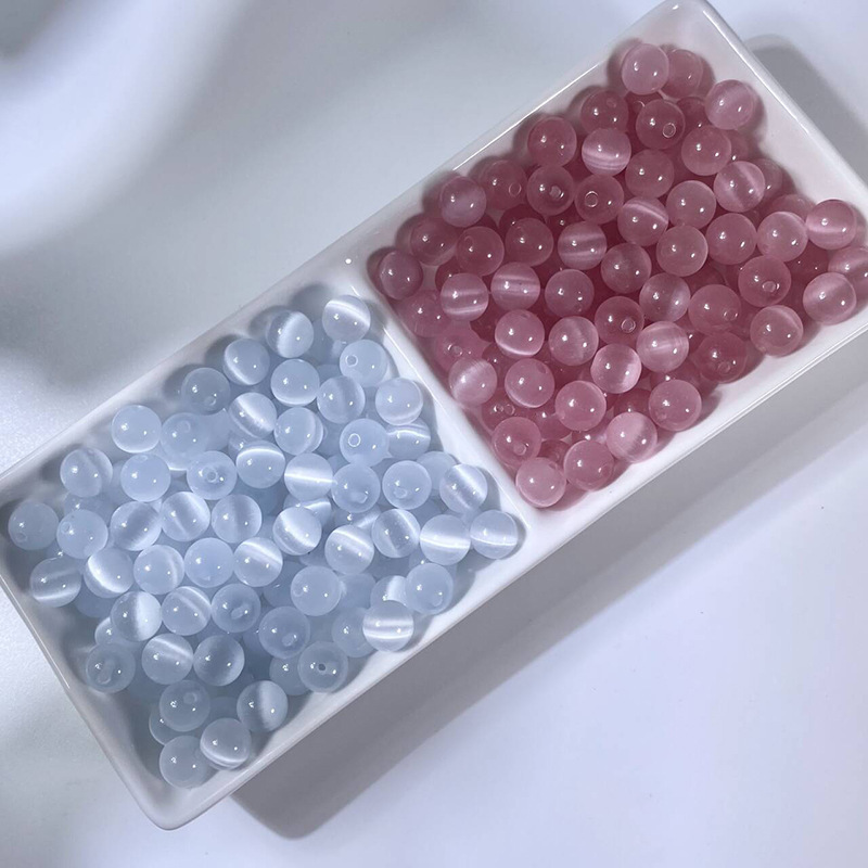 Wholesale Pink White Cat's Eye Stone Scattered Beads Round Beads Handmade Woven Necklace Handstring Material DIY Jewelry Accessories