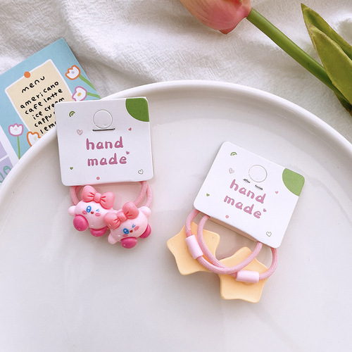 2 pink cute cartoon Kirby hair ties, high elastic hair ropes and rubber bands, versatile hair accessories for students, girls and children