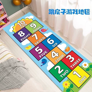 创意卡通跳房子儿童房数字益智水晶绒地垫家用床边毯耐脏易打理垫