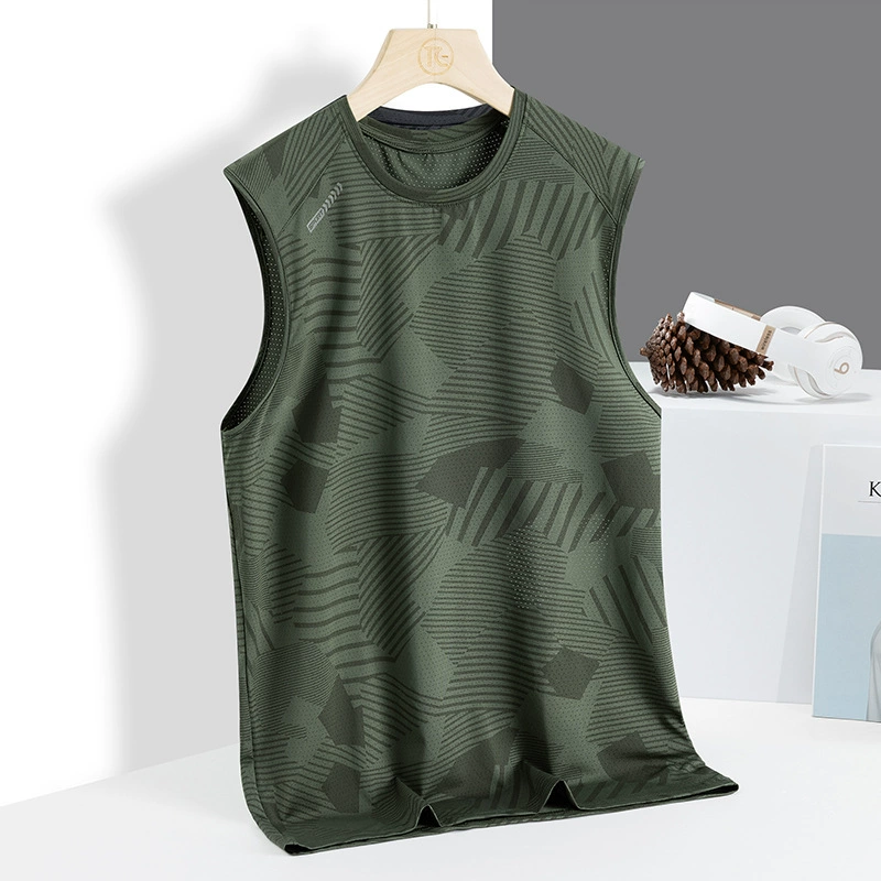 Камуфляжный жилет из ледяного шелка, футболка большого размера с круглым вырезом, модная повседневная летняя футболка для молодежи и среднего возраста, крутая футболка без рукавов для бега, спорта