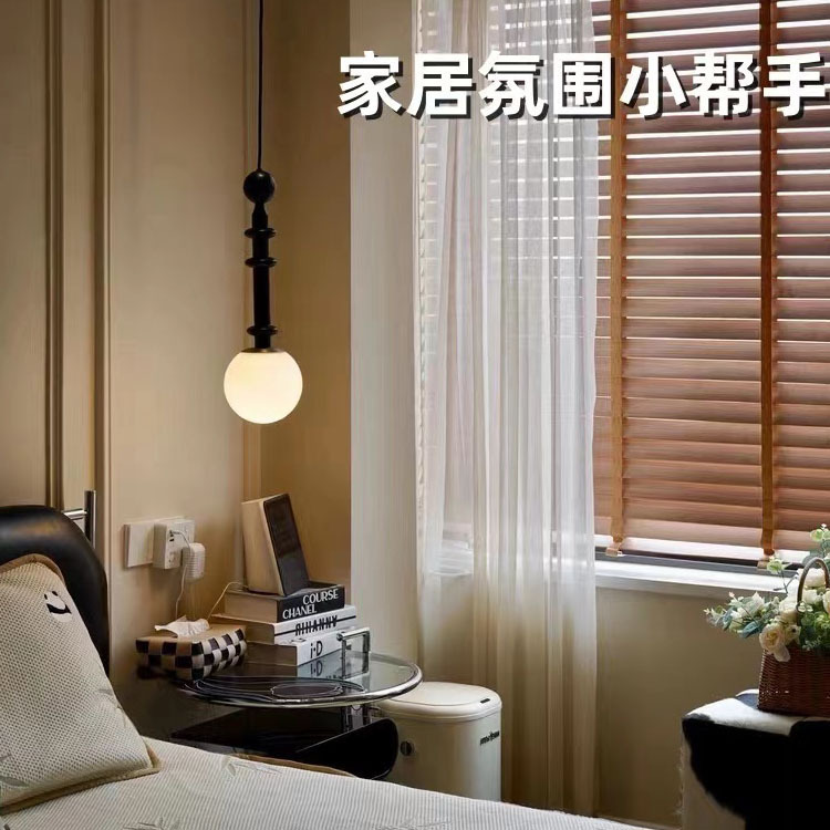 Araña de cama de madera maciza medieval americana, lámpara de araña de dormitorio de una sola cabeza retro francesa, lámpara de pasillo de barra de estudio Nanyang