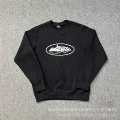 Black round neck hoodie (printed in white)