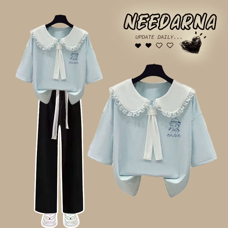 女孩小清新海军领短袖T恤套装夏季新款初中学生少女休闲两件套批