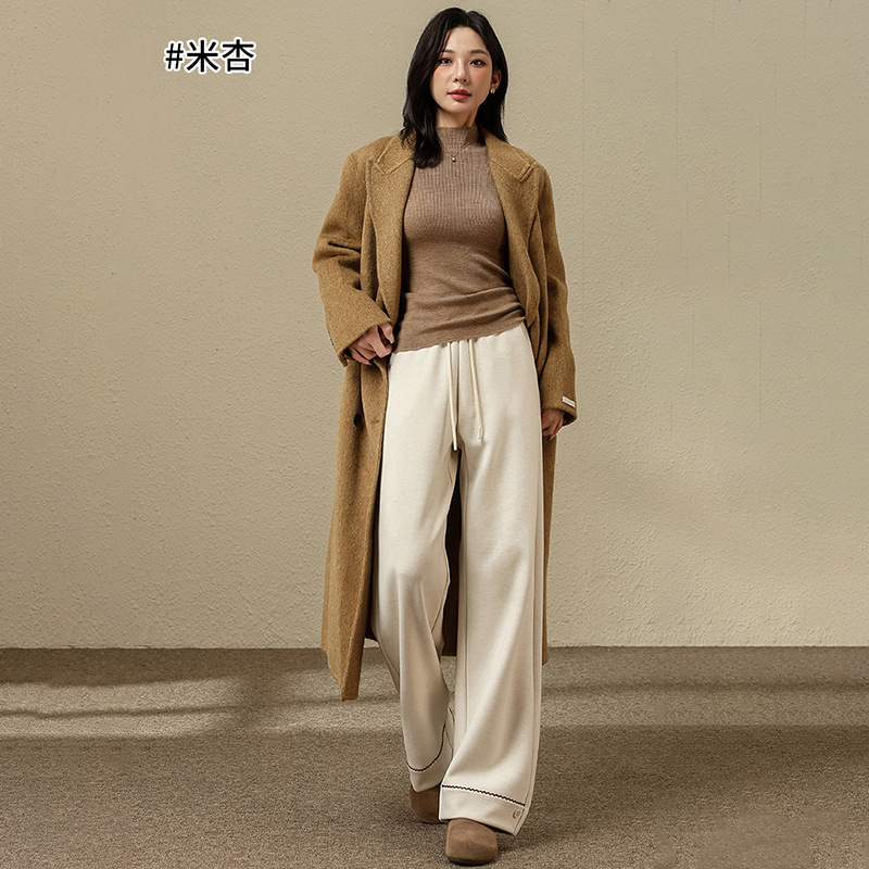 羊绒裤子女2025秋冬季新款高腰垂感糯米裤宽松休闲直筒拖地阔腿裤|undefined