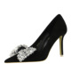 516-H9 Korean Fashion Banquet High Heels Slim Heel Suede Shallow Mouth Rhinestone Bow Tie Single Shoe Women's Shoe