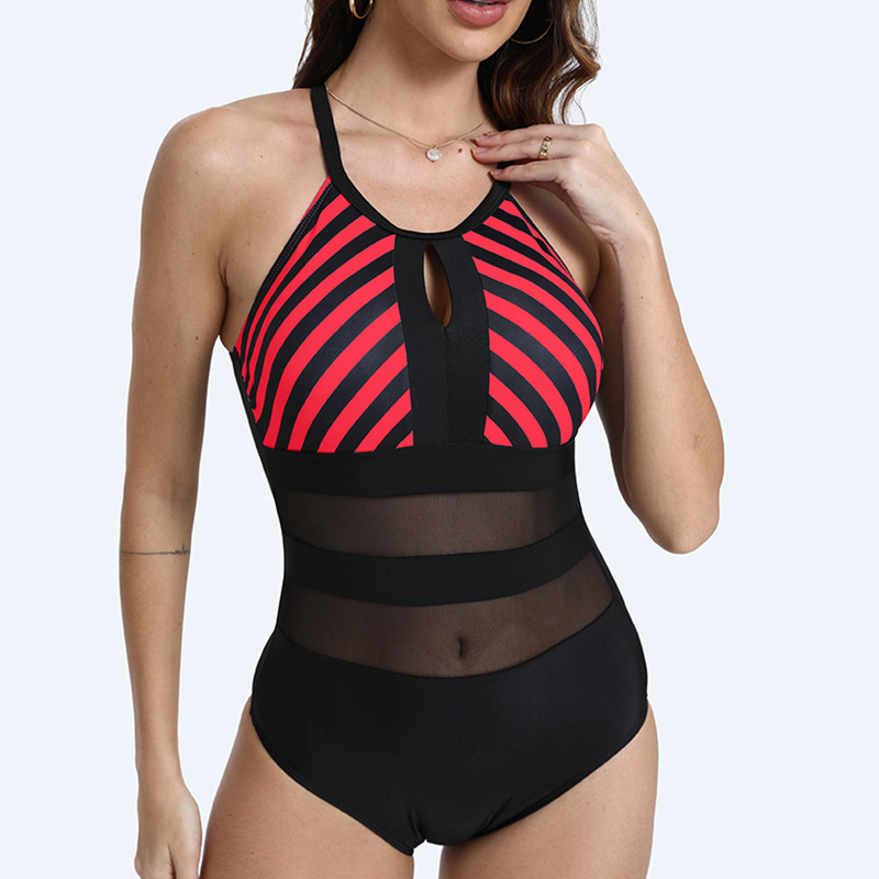 2026 nuevo comercio exterior sexy europeo y americano Amazon Aliexpress combinabañador de tamaño grande trajes de baño de rayas de encaje transfronterizos image 8