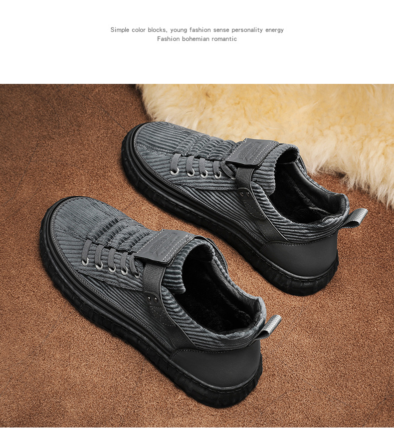 Zimska žametna topla bombažna moška oblačila Zhongbang Corduroy, priložnostna ravna drsalka, mladinski modni čevlji_voghion.com