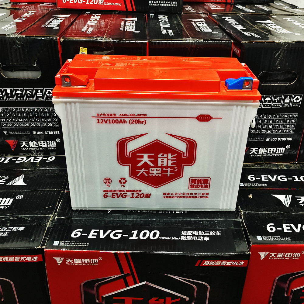 宁波天能大黑牛电瓶6EVG100型三轮车新能源叉车平车100AH蓄电池
